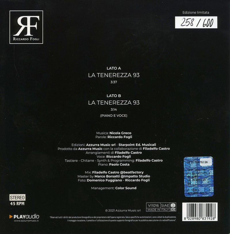 Fogli Riccardo - La Tenerezza 93 (7" Vinyl Red Limited Edt.) Lp 8028980831928