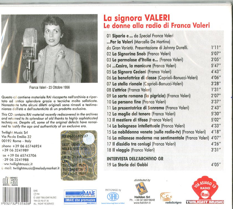 Valeri Franca - Le Donne Alla Radio Di Franca Valeri CD 8032732535408