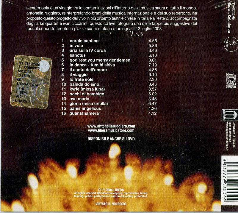 Ruggiero Antonella - Sacrarmonia Live(Il Viaggio) Cd 8032779530022