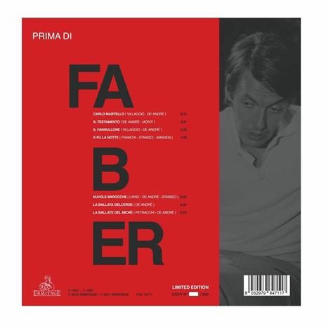 De Andre' Fabrizio - Prima Di Faber (10" Vinyl Red Numerato Limited Edt.) Lp 8032979647117