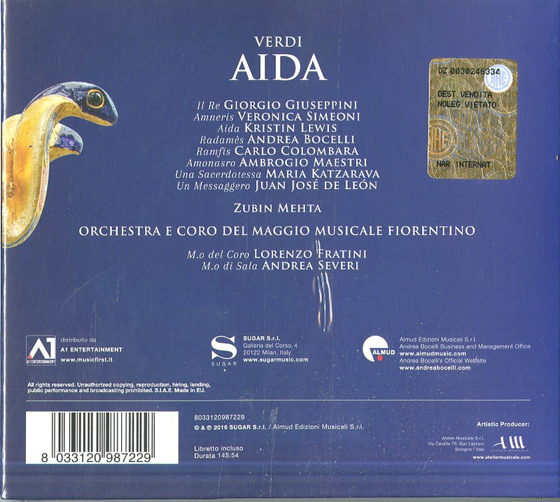 Lewis Kristin,( Soprano) Bocelli Andrea,( Tenore), Mehta( Direttore) - Aida (2016) Cd 8033120987229