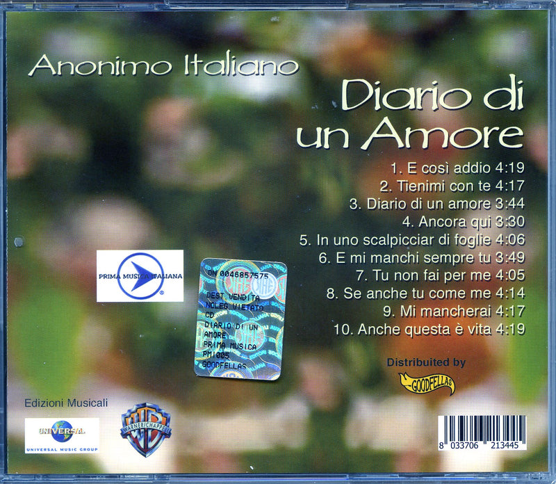 Anonimo Italiano - Diario Di Un Amore Cd 8033706213445