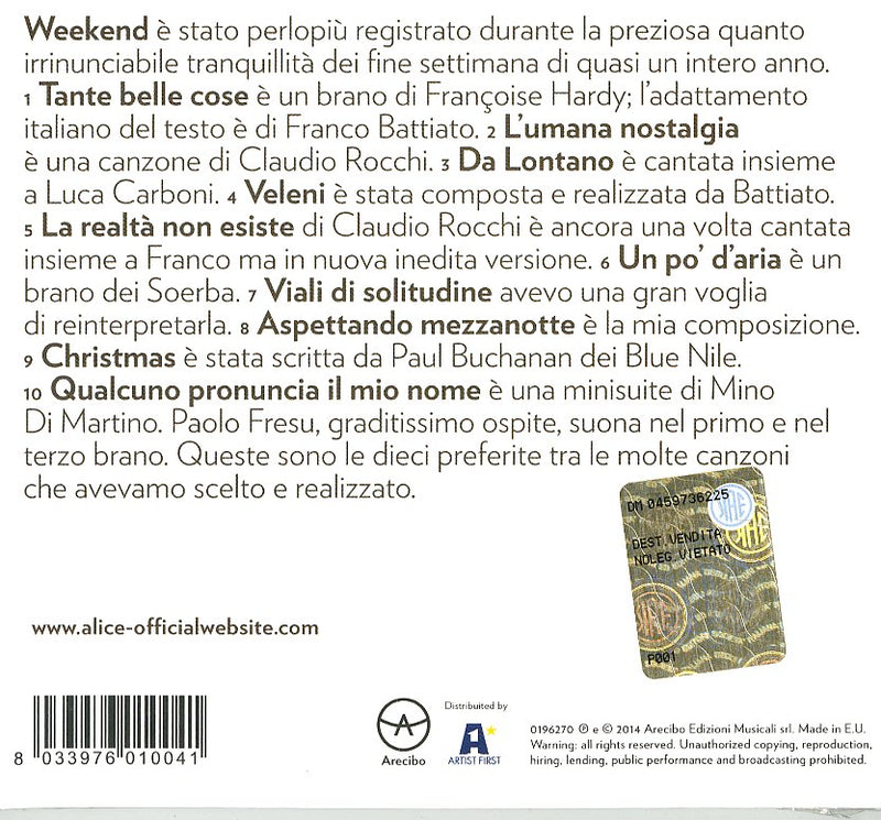 Alice - Weekend Cd 8033976010041