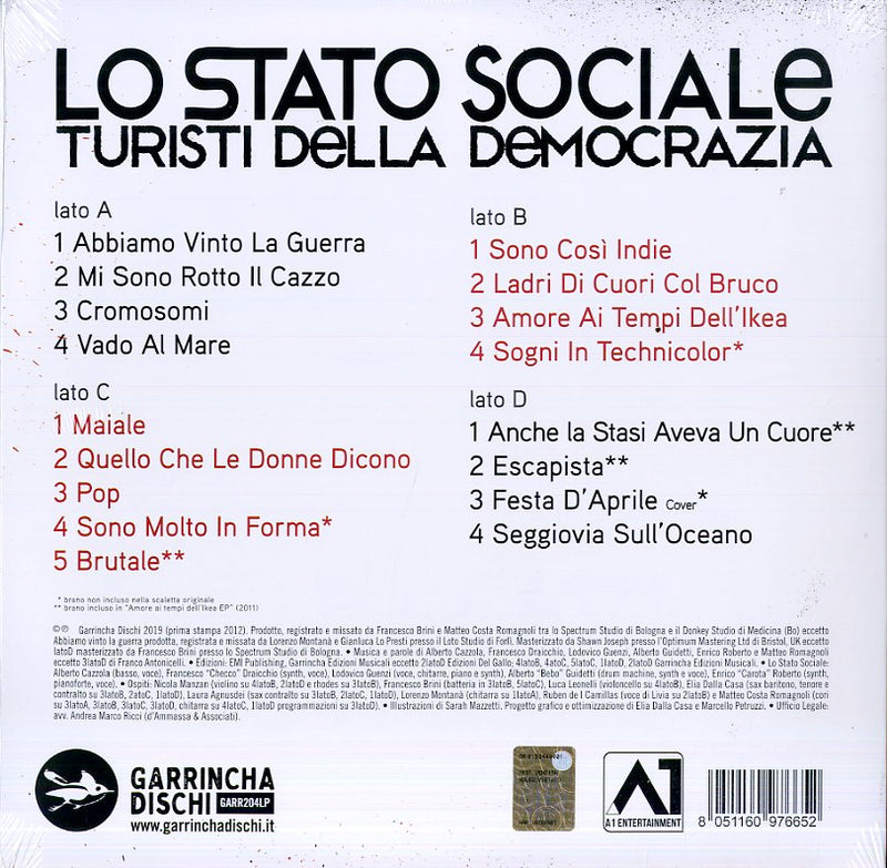 Lo Stato Sociale - Turisti Della Democrazia (180 Gr. Vinili Bianco, Rosso Deluxe Edt.) Lp 8051160976652