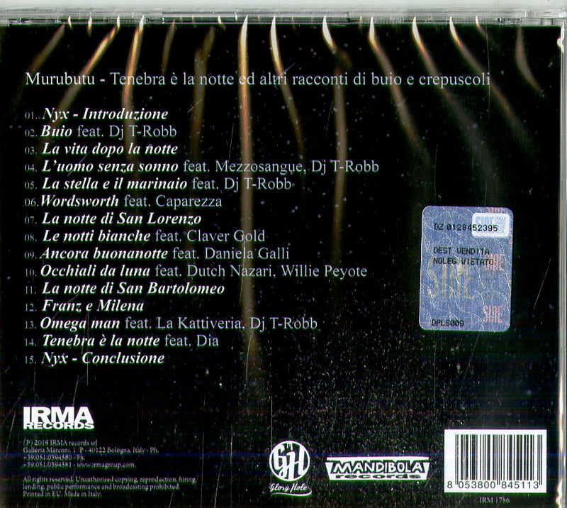 Murubutu - Tenebra E' La Notte E Altri Racconti Di Buio E Crepuscoli Cd 8053800845113