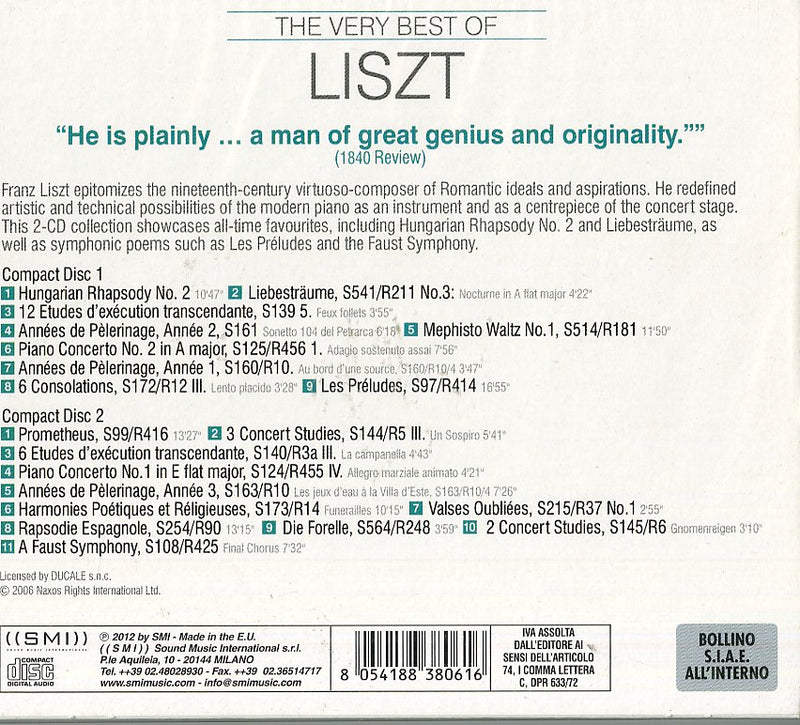 Liszt Franz - The Very Best Of Cd 8054188380616