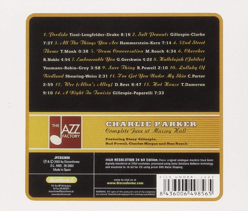 Parker Charlie - Complete Jazz At Massey Hall Cd 8436006498565