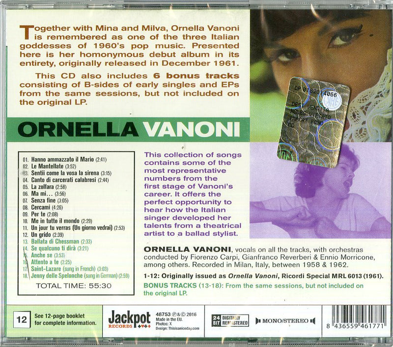 Vanoni Ornella - Ornella Vanoni (Debut Album) + 6 Bonus Tracks Cd 8436559461771