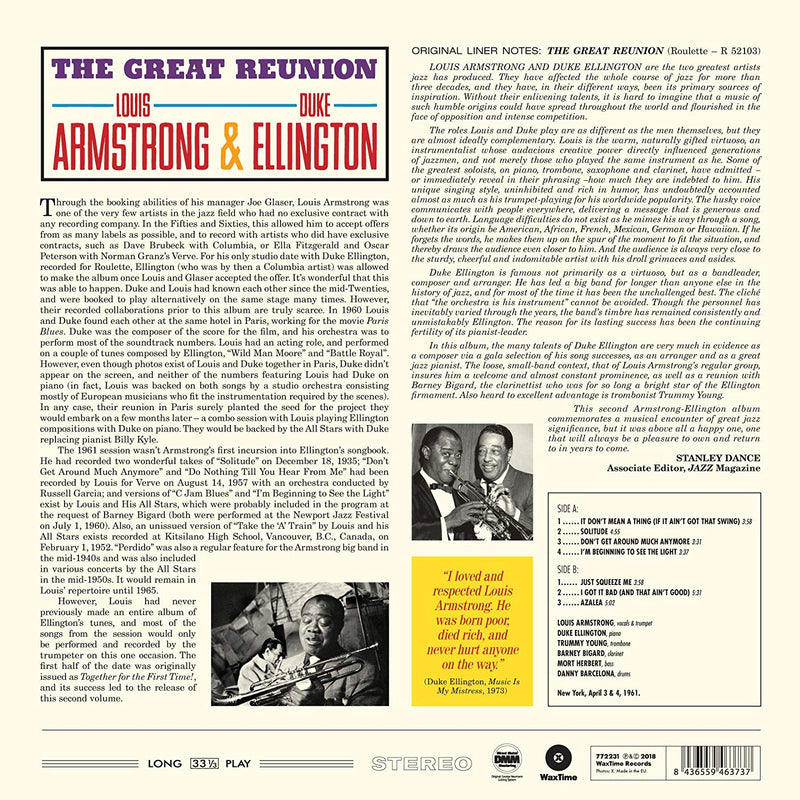 Armstrong Louis, Ellington Duke - The Great Reunion Lp 8436559463737