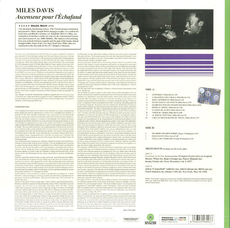 Davis Miles - Ascenseur Pour L'Echafaud (Limited Edt. Transparent Green Vinyl) Vinile LP - Vinyl record 8436559464437