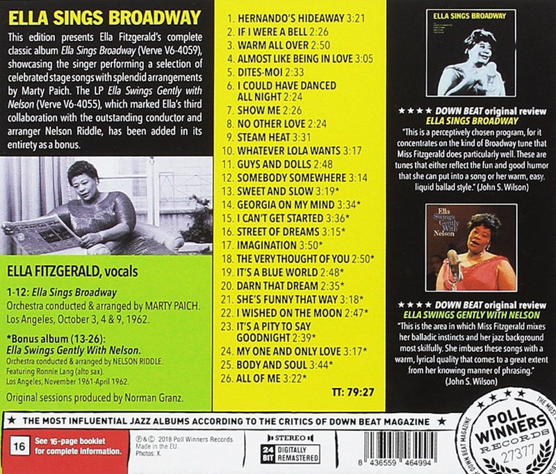 Fitzgerald Ella - Ella Sings Broadway (+ Ella Swings Gently With Nelson) Cd 8436559464994