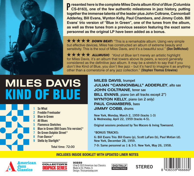 Davis Miles - Kind Of Blue (+ 4 Bonus Tracks) Cd 8436559466660