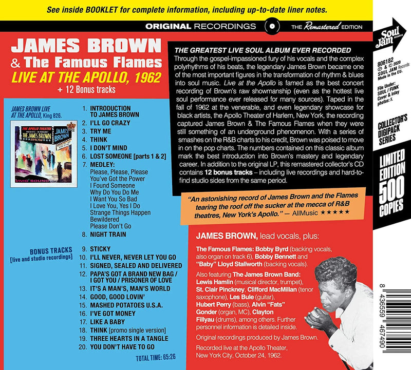 Brown James - Live At The Apollo, 1962 (+ 12 Bonus Tracks) (Digipack) Cd 8436559467490