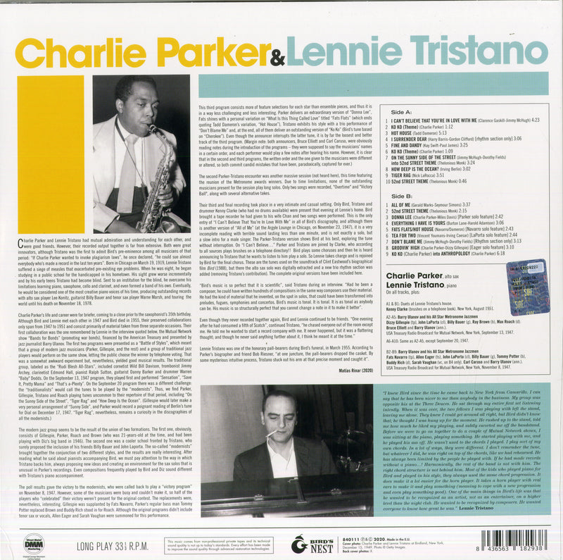 Parker Charlie & Tristano Lenny - Charlie Parker With Lennie Tristano (Limited Edt.) Vinile LP - Vinyl record 8436563182938