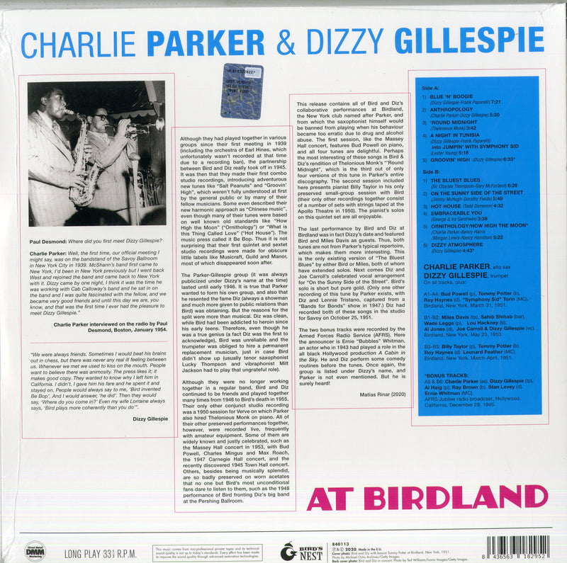 Parker Charlie & Gillespie Dizzy - At Birdland (Vinyl Blue Limited Edt.) Vinile LP - Vinyl record 8436563182952