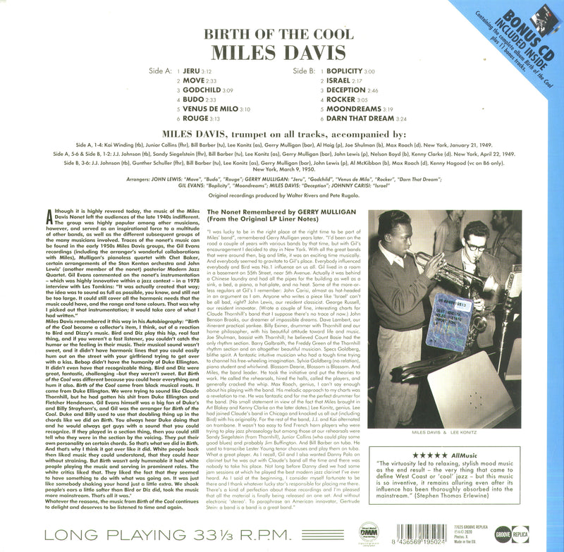 Davis Miles - Birth Of The Cool (180 Gr. Lp + Cd) Lp 8436569195024