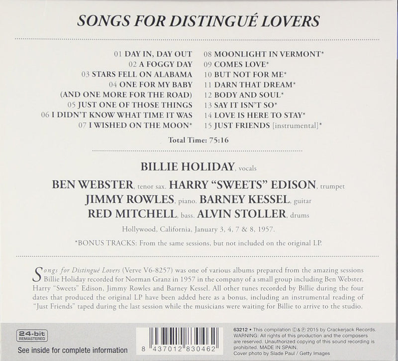 Holiday Billie - Songs For DistinguÃ© Lovers Cd 8437012830462