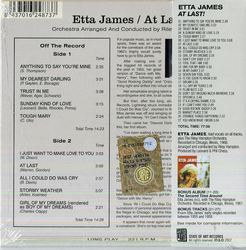 James Etta - At Last (+ The Second Time Around) CD 8437016248737