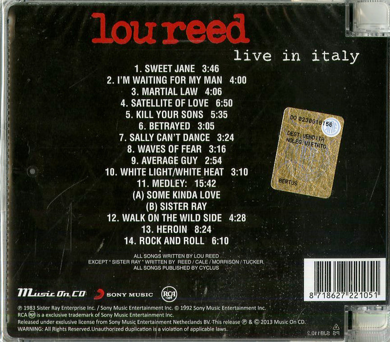 Reed Lou - Live In Italy Cd 8718627221051