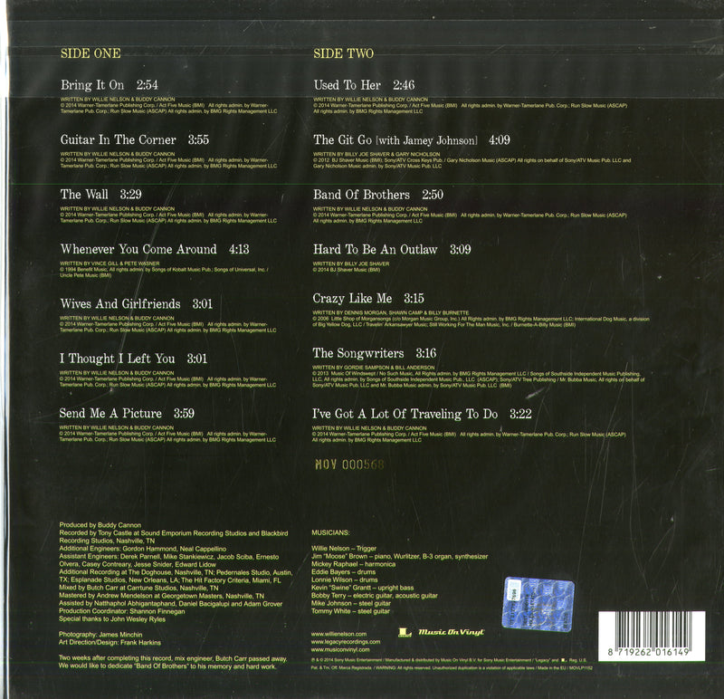 Nelson Willie - Band Of Brothers (180 Gr. Vinyl Blue Transparent Limited Edt.) Vinile LP - Vinyl record 8719262016149