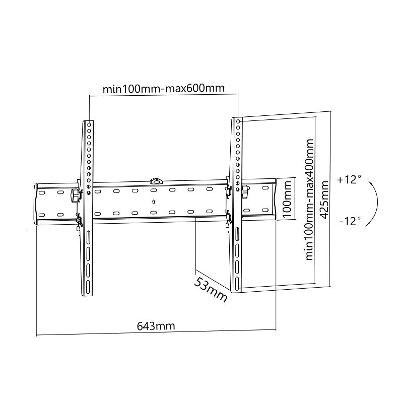 Supporto da parete inclinabile per monitor con portata 50kg e VESA fino a 600x400mm, nero