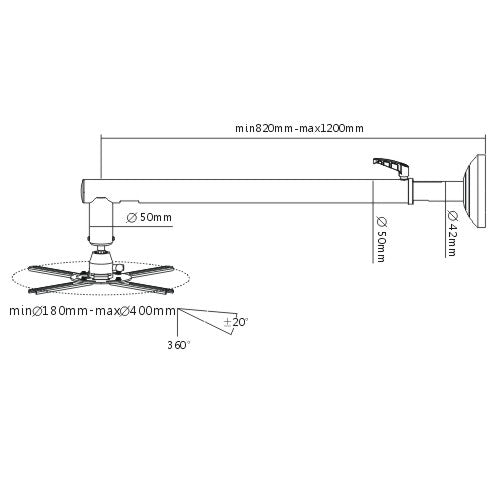 Staffa a parete universale da 82/120cm per videoproiettore
