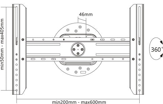 Supporto professionale da parete con rotazione 360° per monitor con portata 50kg e VESA fino a 600x400mm, nero